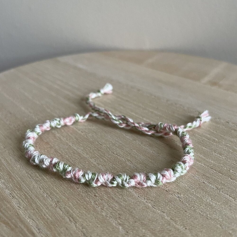 Daenerys Woven Friendship Bracelet Anklet OS Pink Green Women Cotton Handmade